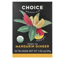 Choice Organic Teas, Herbal Tea, Mandarin Ginger, Caffeine Free, 16 Tea Bags, 1.02 oz (29 g)