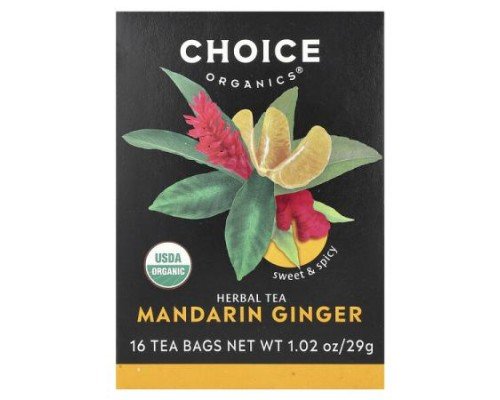 Choice Organic Teas, Herbal Tea, Mandarin Ginger, Caffeine Free, 16 Tea Bags, 1.02 oz (29 g)