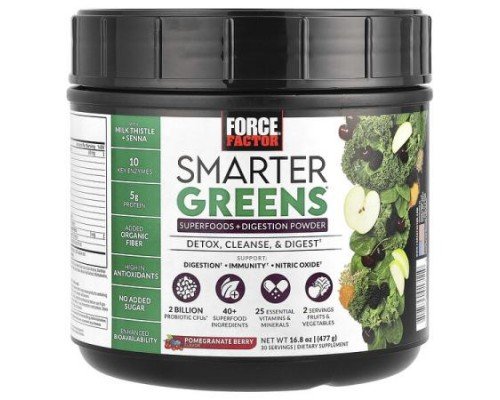 Force Factor, Smarter Greens®, Superfoods + Digestion Powder, Pomegranate Berry, 16.8 oz (477 g)