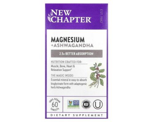New Chapter, Magnesium + Ashwagandha, 60 Vegan Tablets
