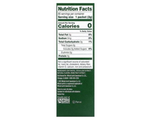 Whole Earth, Stevia Leaf & Monk Fruit with Erythritol, 80 Packets, 5.6 oz (160 g)