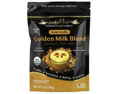 DelighTeas, Ayurvedic Golden Milk Blend, Turmeric Tea Latte, Caffeine Free, 5 oz (140 g)