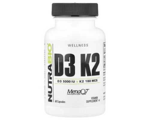 NutraBio, D3 K2, 60 Capsules