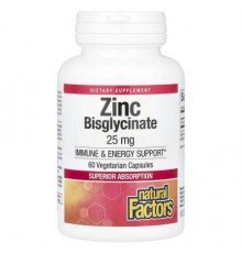 Natural Factors, Zinc Bisglycinate,  25 mg , 60 Vegetarian Capsules