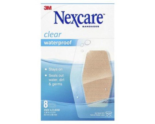 Nexcare, Clear Waterproof Bandages, Knee & Elbow, 8 Bandages