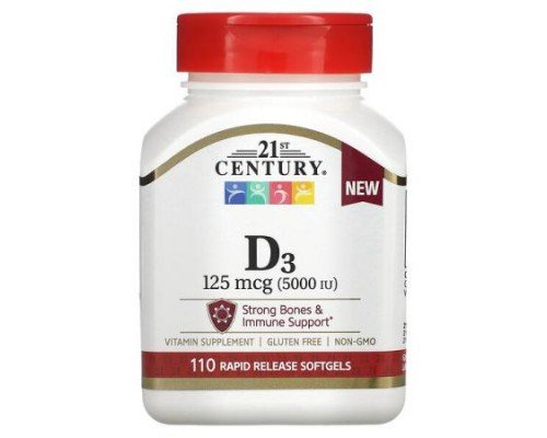 21st Century, Vitamin D3, 125 mcg (5,000 IU), 110 Rapid Release Softgels