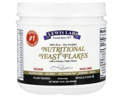 Lewis Labs, Nutritional Yeast Flakes, Cheesy Nutty, 16 oz (454 g)