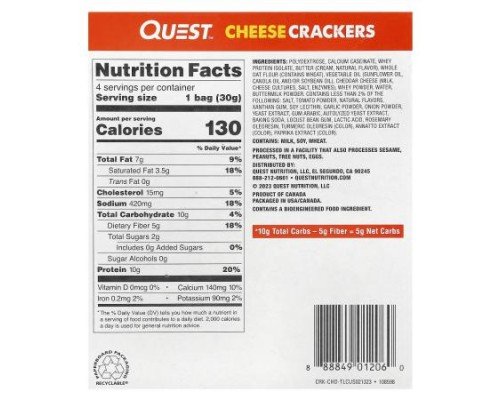 Quest Nutrition, Cheese Crackers, Cheddar Blast, 4 Bags, 1.06 oz (30 g) Each