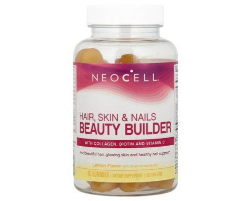 NeoCell, Hair, Skin & Nails Beauty Builder Gummies, Lemon, 60 Gummies