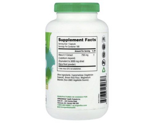 Organika, MACA, 750 mg, 180 Vegetarian Capsules