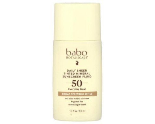 Babo Botanicals, Daily Sheer Tinted Mineral Sunscreen Fluid, SPF 50, Fragrance Free, 1.7 fl oz (50 ml)