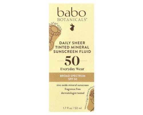 Babo Botanicals, Daily Sheer Tinted Mineral Sunscreen Fluid, SPF 50, Fragrance Free, 1.7 fl oz (50 ml)