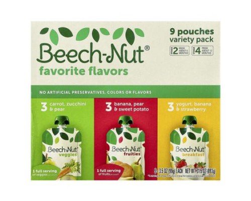 Beech-Nut, Favorite Flavors Variety Pack, 6+ Months & 12+ Months, 9 Pouches, 3.5 oz (99 g) Each