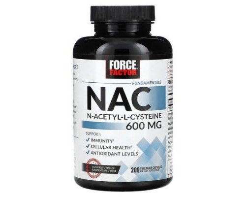 Force Factor, Fundamentals, NAC, N-Acetyl-L-Cysteine, 600 mg, 200 Vegetable Capsules