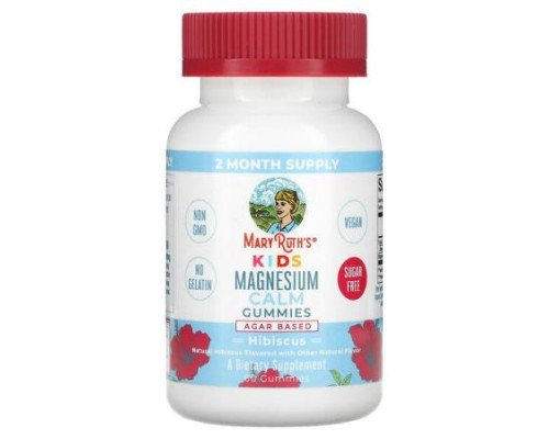 MaryRuth's, Kids Magnesium Calm Gummies, Hibiscus, 50 mg, 60 Gummies
