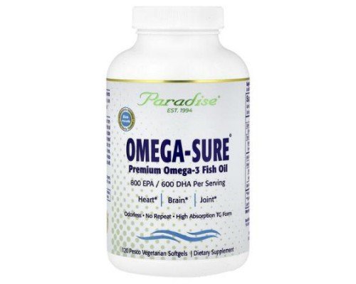Paradise Herbs, Omega-Sure®, Premium Omega-3 Fish Oil, 120 Pesco Vegetarian Softgels