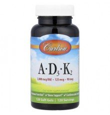 Carlson, Vitamins A, D3, K2, 120 Softgels