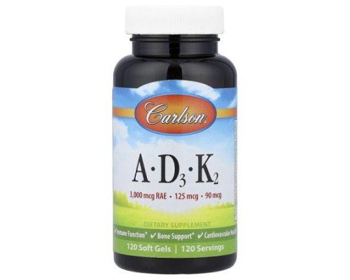 Carlson, Vitamins A, D3, K2, 120 Softgels