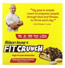 FITCRUNCH, High Protein Baked Bar, Chocolate Peanut Butter, 9 Bars, 1.62 oz (46 g) Each