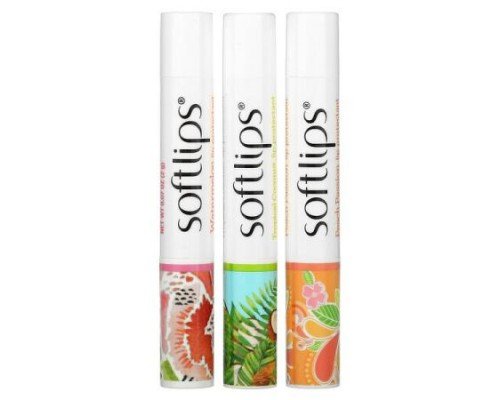 Softlips, Lip Protectant, Watermelon, Tropical Coconut, Peach Passion, 3 Pack, 0.07 oz (2 g) Each