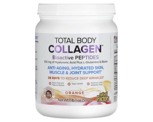 Natural Factors, Total Body Collagen, Bioactive Peptides, Orange, 1 lb 1 oz (500 g)