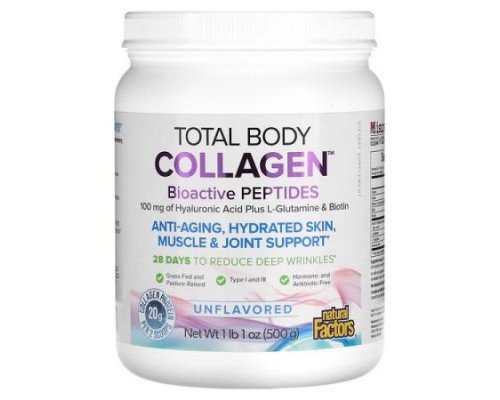 Natural Factors, Total Body Collagen, Bioactive Peptides, Unflavored, 1 lb 1 oz (500 g)