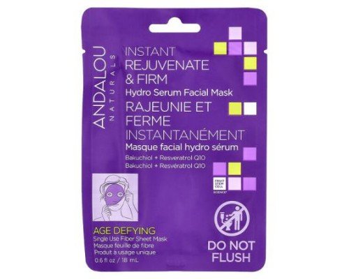 Andalou Naturals, Instant Rejuvenate & Firm, Hydro Serum Beauty Facial Mask, 1 Fiber Sheet, 0.6 fl oz (18 ml)