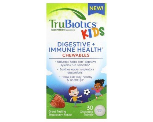 TruBiotics, Kids, Digestive + Immune Health Chewables, Strawberry, 30 Chewable Tablets