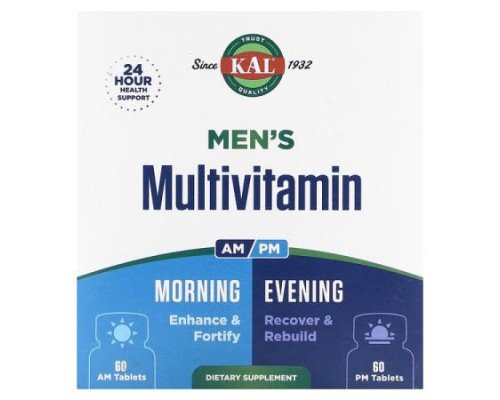 KAL, Men's Multivitamin, Morning & Evening, 2 Pack, 60 Tablets Each
