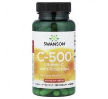 Swanson, C-500, Vitamin C With Rose Hips, 100 Vegan Capsules