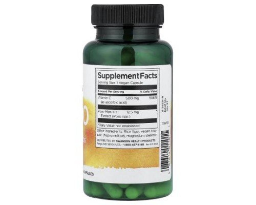 Swanson, C-500, Vitamin C With Rose Hips, 100 Vegan Capsules
