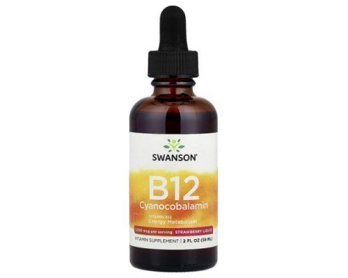 Swanson, B12 Cyanocobalamin Liquid, Strawberry, 2 fl oz (59 ml)