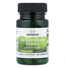 Swanson, Ginkgo Biloba Extract, Standardized, 60 mg, 30 Capsules