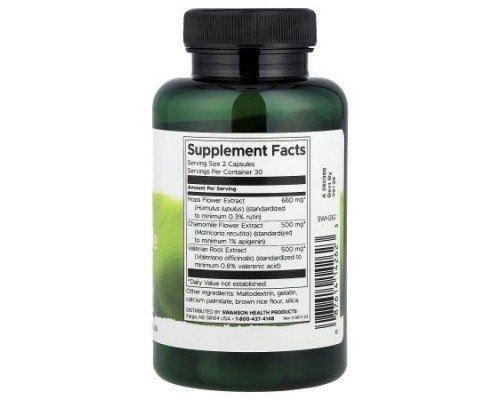 Swanson, Valerian Chamomile Hops, 60 Capsules