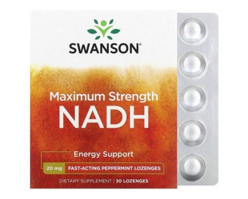 Swanson, Maximum Strength NADH, Peppermint, 20 mg, 30 Lozenges