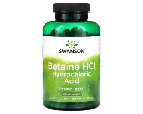 Swanson, Betaine HCl Hydrochloric Acid with VegPeptase, 250 Veggie Capsules
