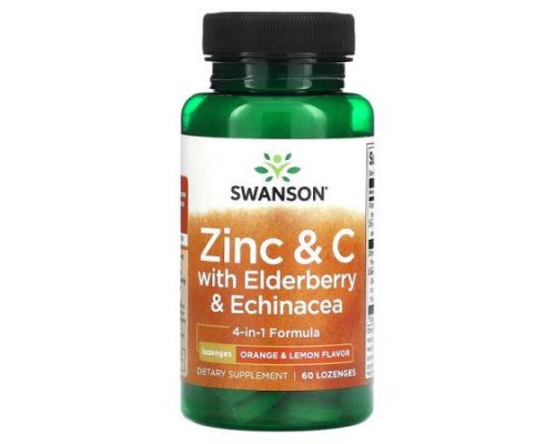Swanson, Zinc & C with Elderberry & Echinacea, Orange & Lemon, 60 Lozenges