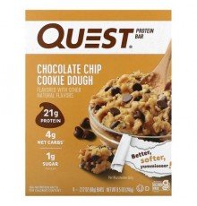 Quest Nutrition, Protein Bar, Chocolate Chip Cookie Dough, 4 Bars, 2.12 oz (60 g) Each