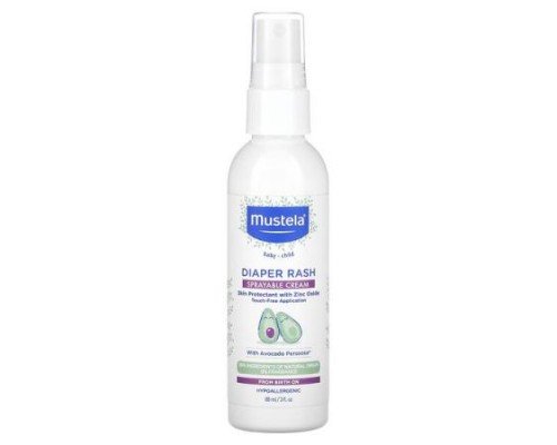Mustela, Diaper Rash, Sprayable Cream, Fragrance Free, 3 fl oz (88 ml)