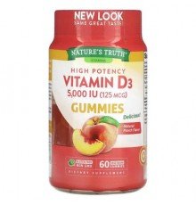 Nature's Truth, Vitamin D3, High Potency, Natural Peach, 125 mcg (5,000 IU), 60 Vegetarian Gummies