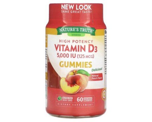 Nature's Truth, Vitamin D3, High Potency, Natural Peach, 125 mcg (5,000 IU), 60 Vegetarian Gummies