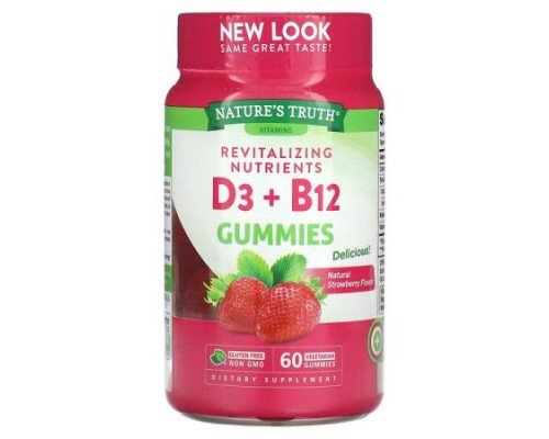 Nature's Truth, Revitalizing D3 + B12, Strawberry, 60 Vegetarian Gummies