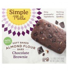 Simple Mills, Soft Baked Almond Flour Bars, Chocolate Brownie, 5 Bars, 1.19 oz (34 g) Each