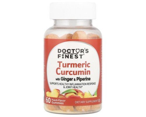 Doctor's Finest, Turmeric Curcumin Gummies With Ginger & Piperine, Peach, 60 Gummies