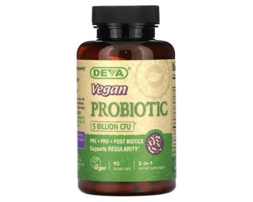 Deva, 3-in-1 Vegan Probiotic, 5 Billion CFU, 90 Vegan Caps