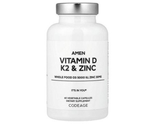 Codeage, Amen, Vitamin D, K2 & Zinc, 60 Vegetable Capsules