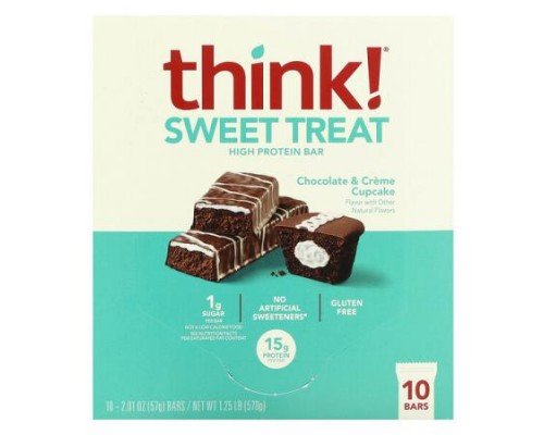 Think !, Sweet Treat, High Protein Bar,  Chocolate & Creme Cupcake, 10 Bars, 2.01 oz (57 g) Each