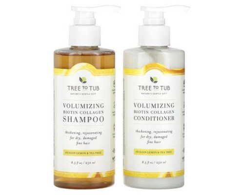 Tree To Tub, Shampoo & Conditioner Set, Volumizing Biotin Collagen, Sicilian Lemon & Tea Tree, 2 Piece Set, 8.5 fl oz (250 ml) Each