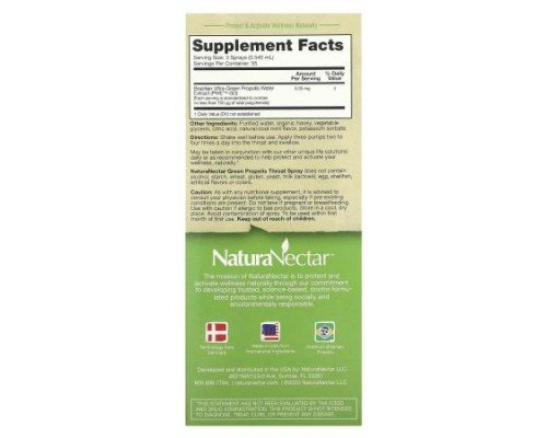 NaturaNectar, Green Propolis Throat Spray, Age 2yrs+, Cool Mint, 1 fl oz (30 ml)