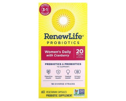 Renew Life, Probiotics, Women's Daily with Cranberry, 20 Billion CFU, 60 Vegetarian Capsules